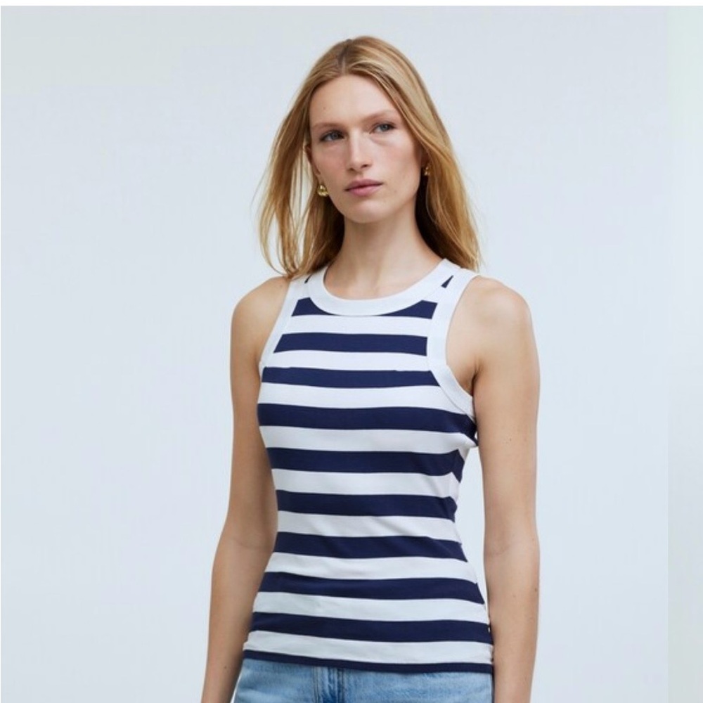 Striped Navy and White Madewell  Rib Tank Top - Women